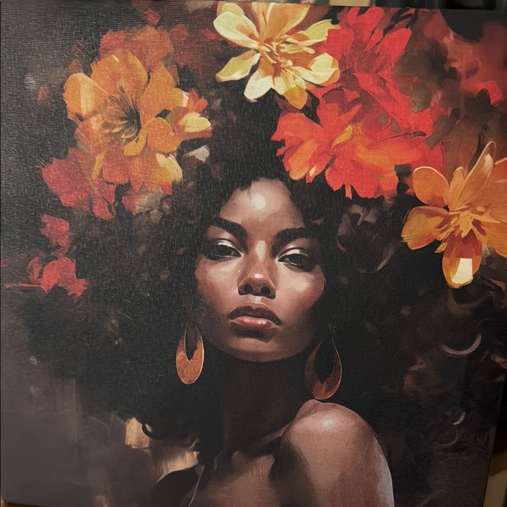 Floral Art Canvas with Orange and Yellow Accents